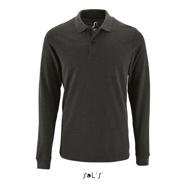 Polo personnalisé piqué manches longues homme | Perfect LSL Men Anthracite chiné