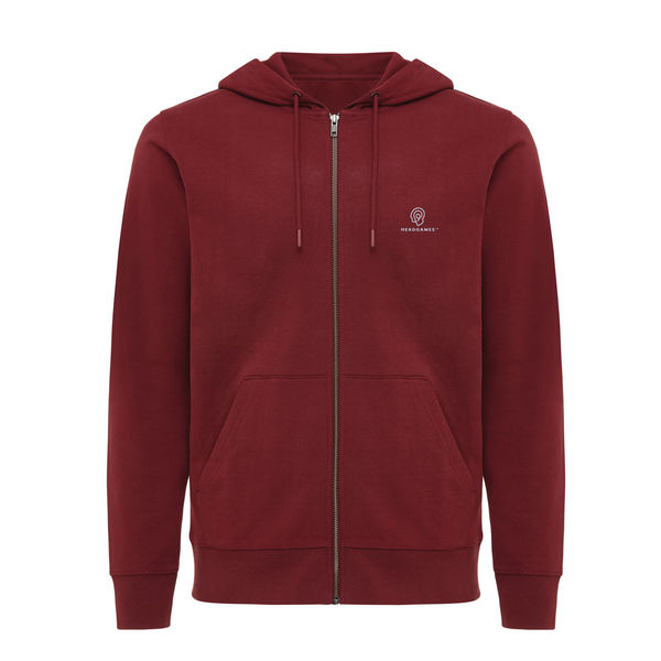 Sweat personnalisé | Sweat à capuche avec zip en coton recyclé rouge bordeaux