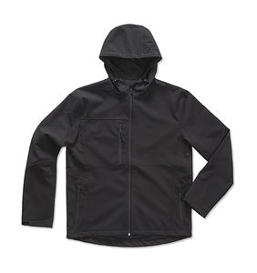 Softshell publicitaire homme manches longues avec capuche | Active Softest Shell Hooded Jacket Black Opal