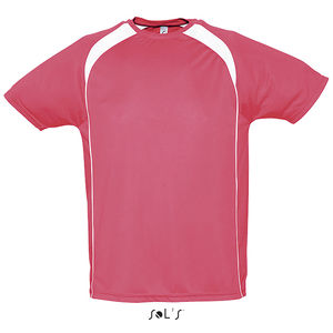 Tee-shirt publicitaire bicolore homme | Match Corail fluo