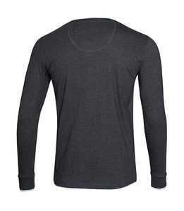 T-shirt publicitaire homme manches longues | Luke Long Sleeve Henley Men Charcoal Heather