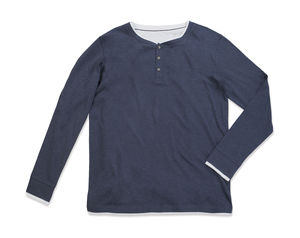 T-shirt publicitaire homme manches longues | Luke Long Sleeve Henley Men Navy Heather